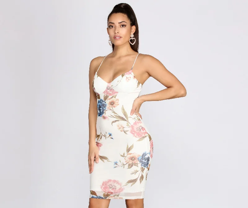 Floral Fashionista Mesh Midi Dress