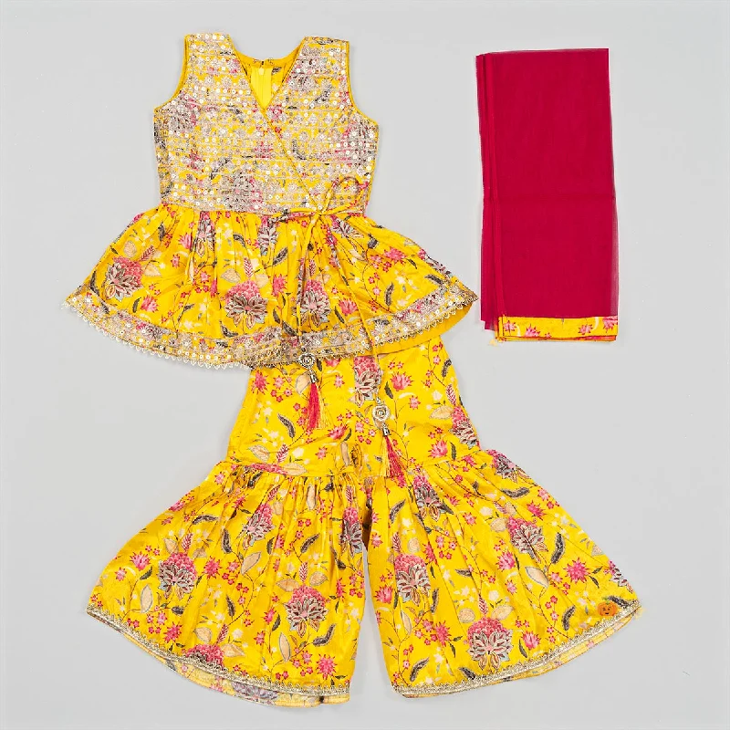 Savings Galore Floral Pattern Sequin Sharara Dress for Girls