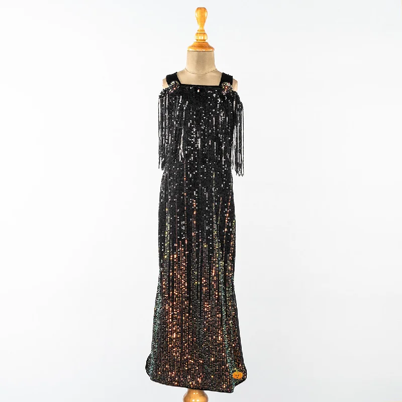 Lowest Price Long Black Sequin Girls Midi