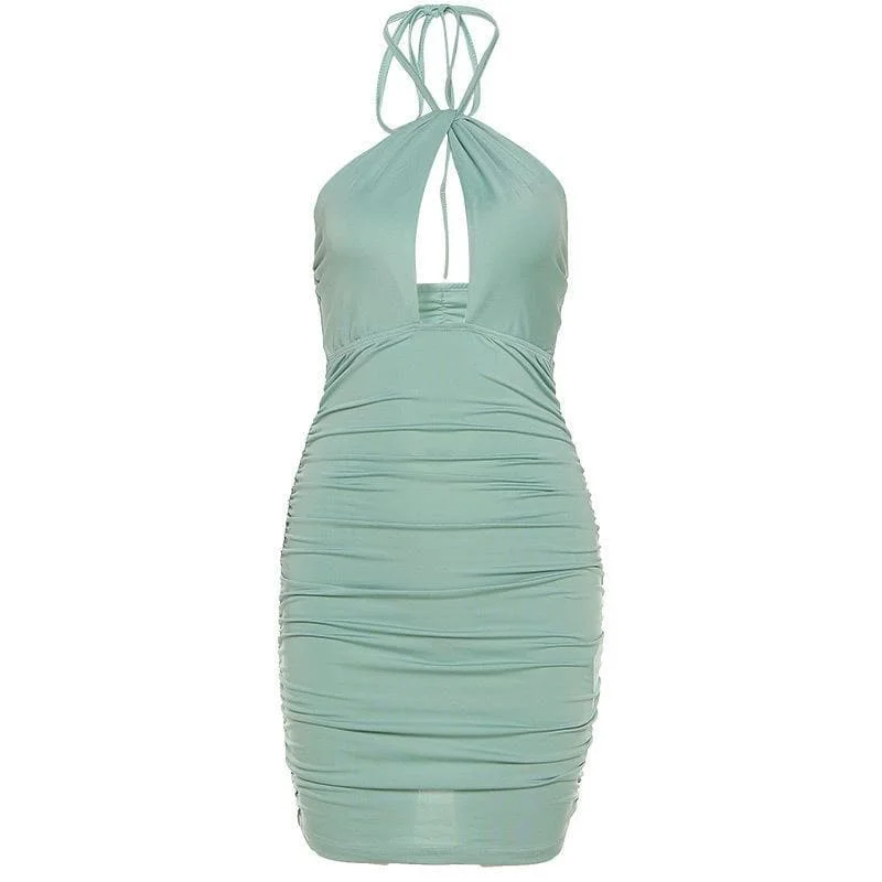 Quick Sale BerryBetty - Hollow out ruched halter tie back bodycon dress