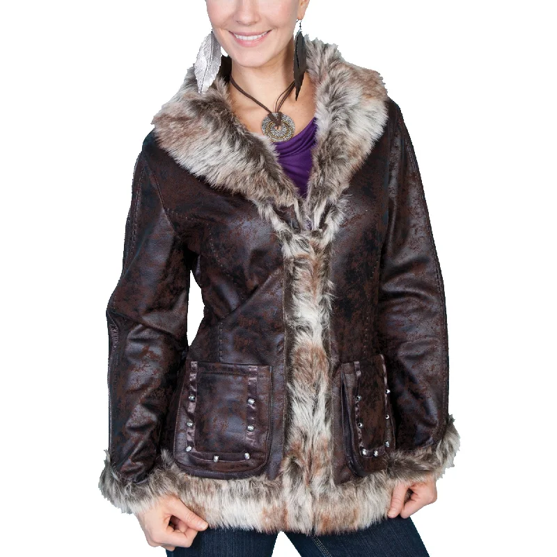 Don't Miss Scully Ladies Mottled Faux Shearling Dark Brown Jacket 8013-DBN