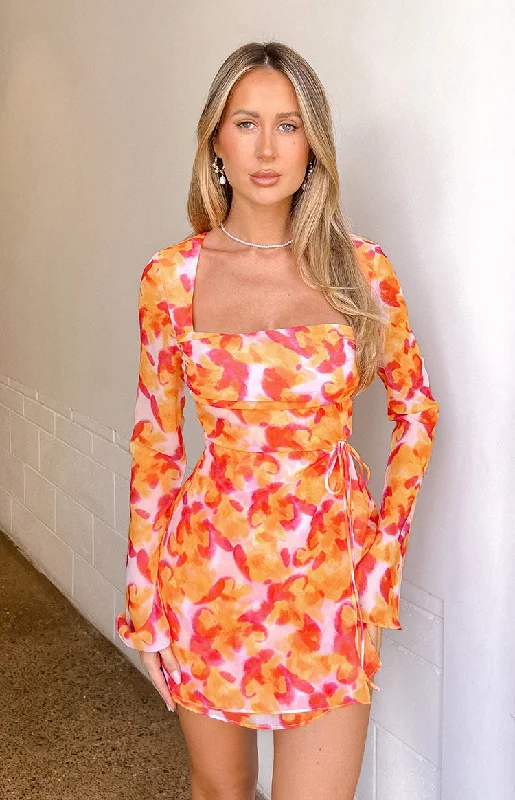 Fantastic Deals Lucy Azalea Pink Print Long Sleeve Mini Dress
