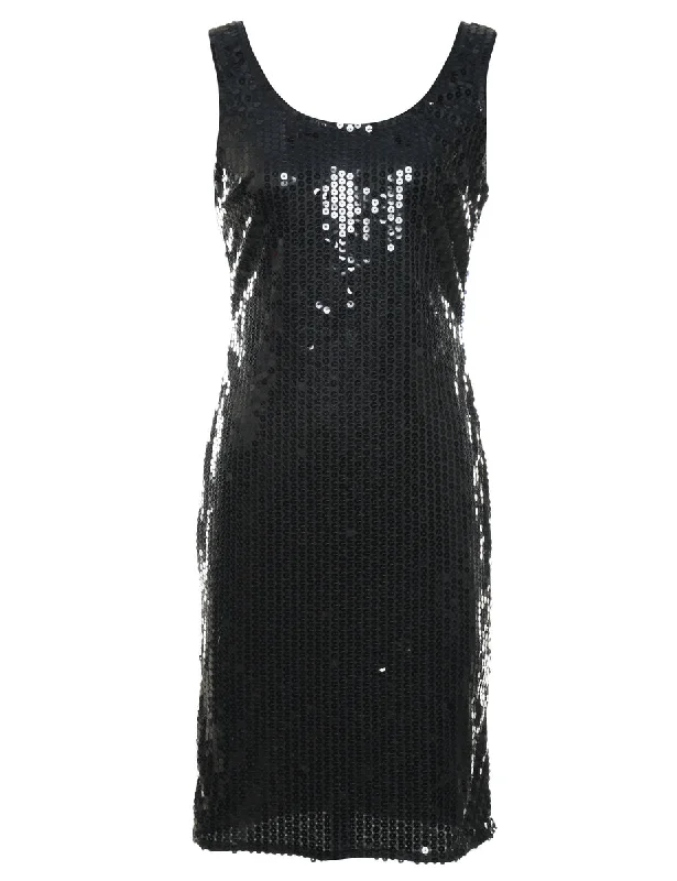 Limited Availability Black Sleeveless Sequined Party Dress - S