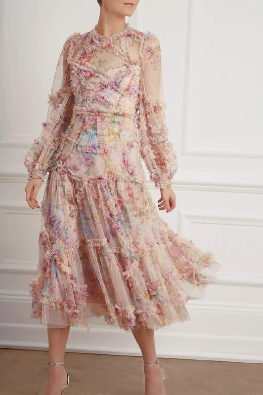 TIME-Limited Offer Floral Diamond Ruffle Ballerina Dress