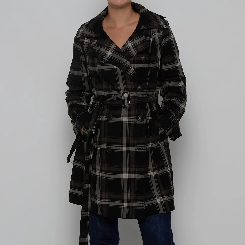 Windowpane Check Trench Coat - M