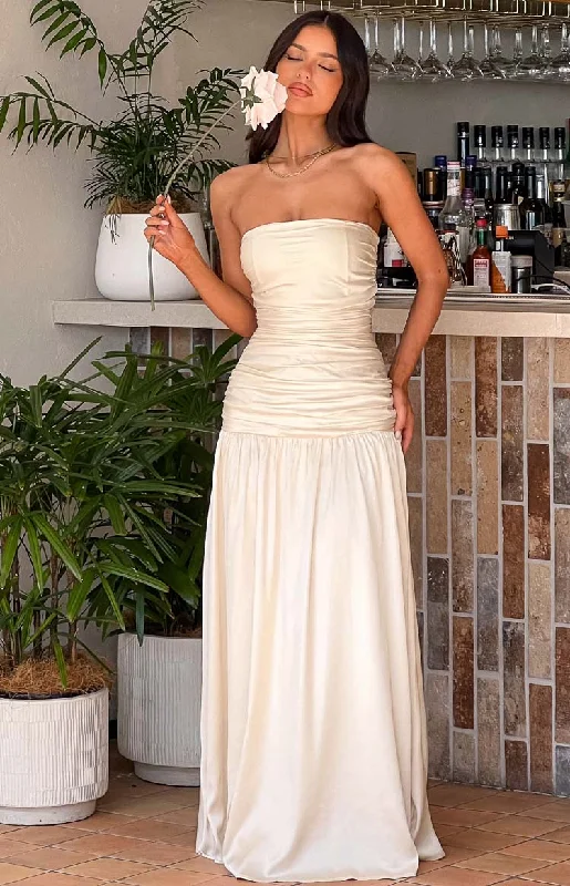Great Deals Sinclair Cream Satin Strapless Maxi Dress