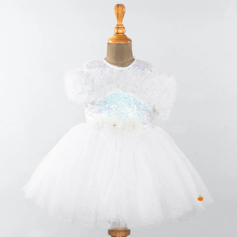 Price Fest White & Pink Glittery Girls Frock