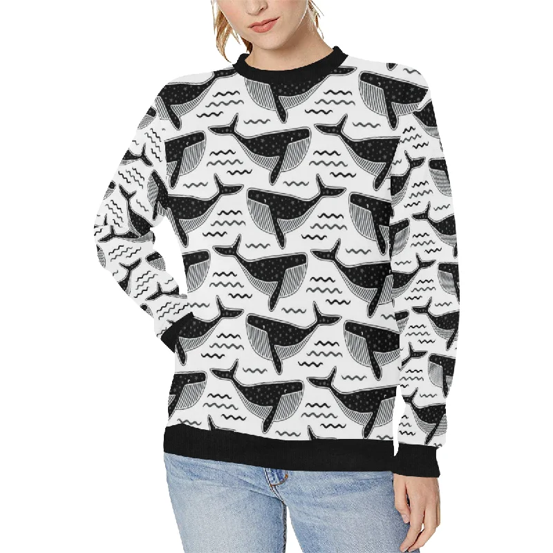 Savings Galore Black whale pattern Women's Crew Neck Sweatshirt