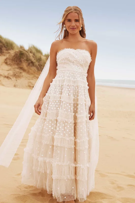 Big Discounts Dot Shimmer Tiered Strapless Ankle Gown