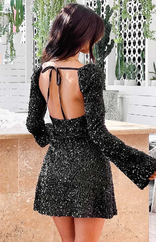 Weekend Deal Marienne Black Sequin Long Sleeve Mini Dress