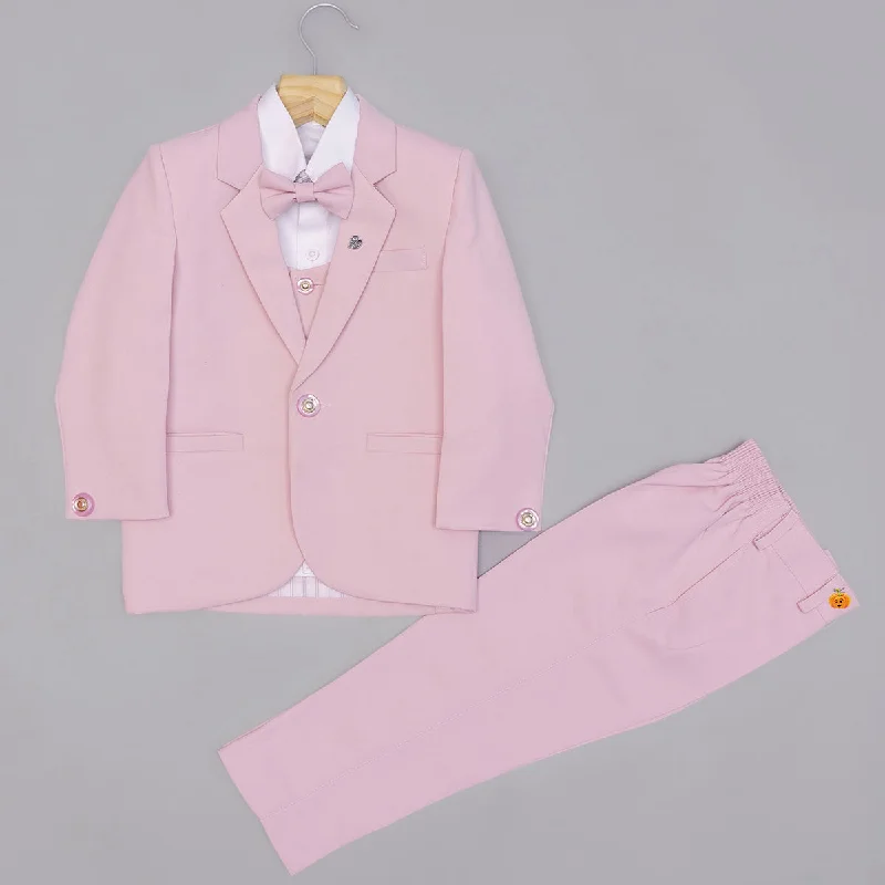 Buy More, Save More Peach Solid Tuxedo Suit for Boys