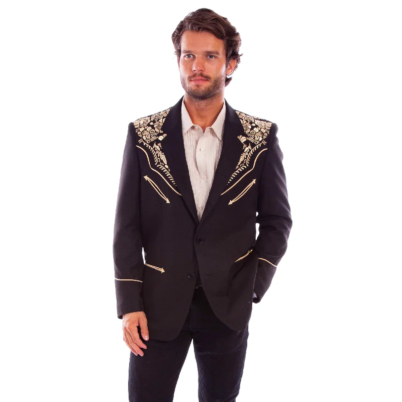 Grand Opening Sale Scully Men's Floral Embossed Black & Gold Button Down Blazer P-916-BGD
