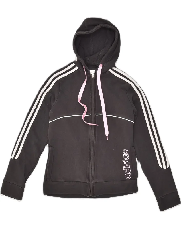 ADIDAS Womens Zip Hoodie Sweater UK 12 Medium Black Cotton