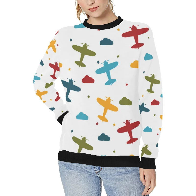 Extra Discounts Airplane star cloud colorful Women's Crew Neck Sweatshirt