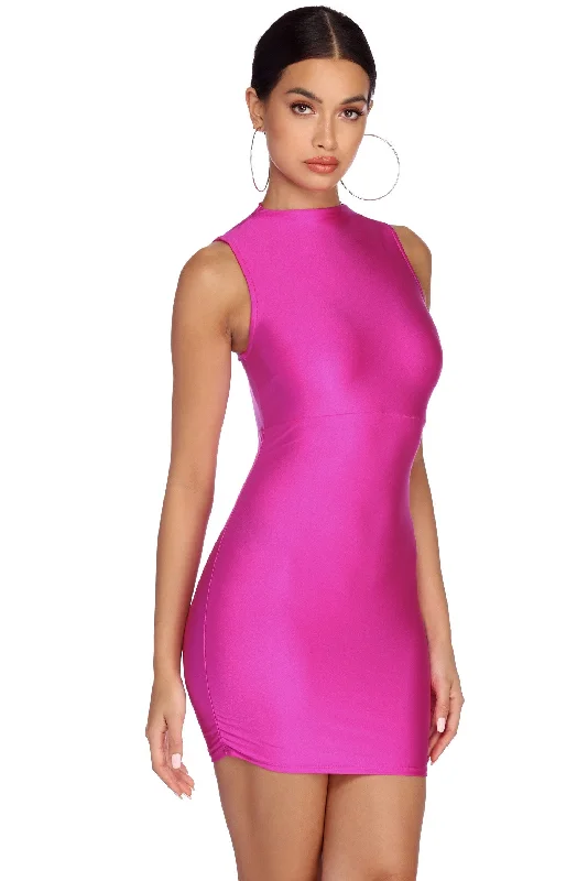 Ruched Nights Neon Mini Dress