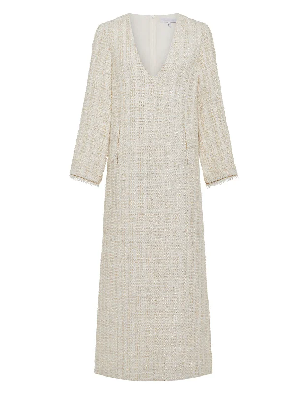 Big Savings Eponine Tweed Maxi Dress in Cream
