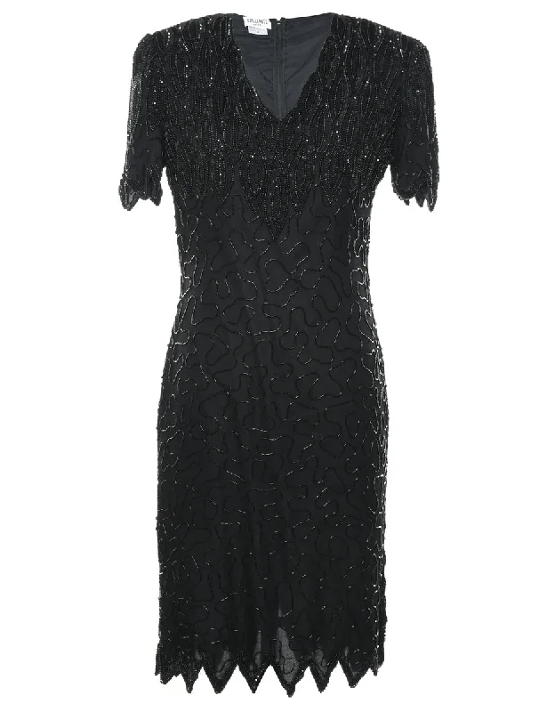 Final Markdown Black Sequinned Silk Party Dress - S