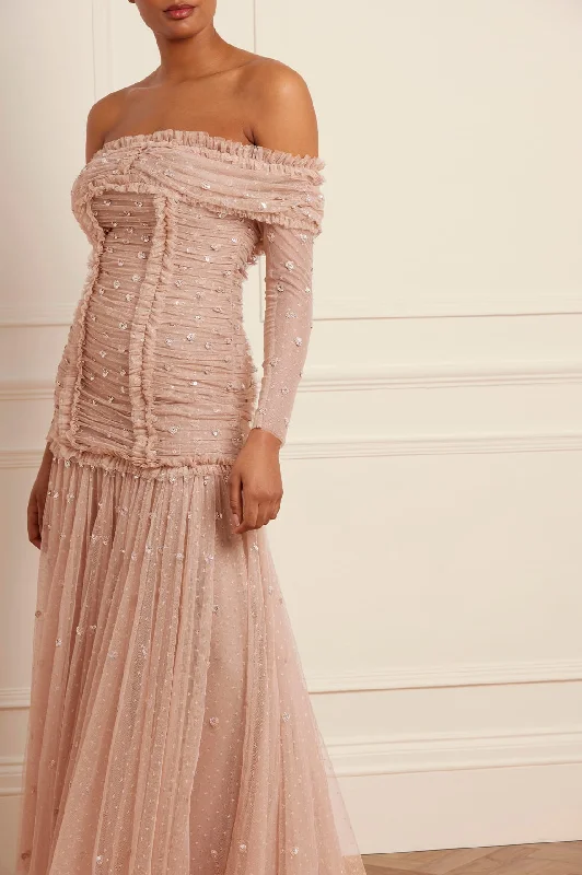 Price Rollback Love Heart Rouched Off-Shoulder Gown
