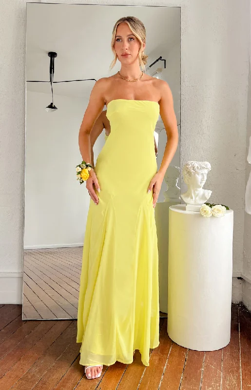 Act Fast Myka Yellow Strapless Maxi Dress