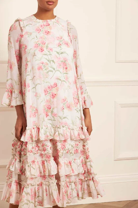 Price Cut Summer Posy Chiffon Round Neck Ankle Gown