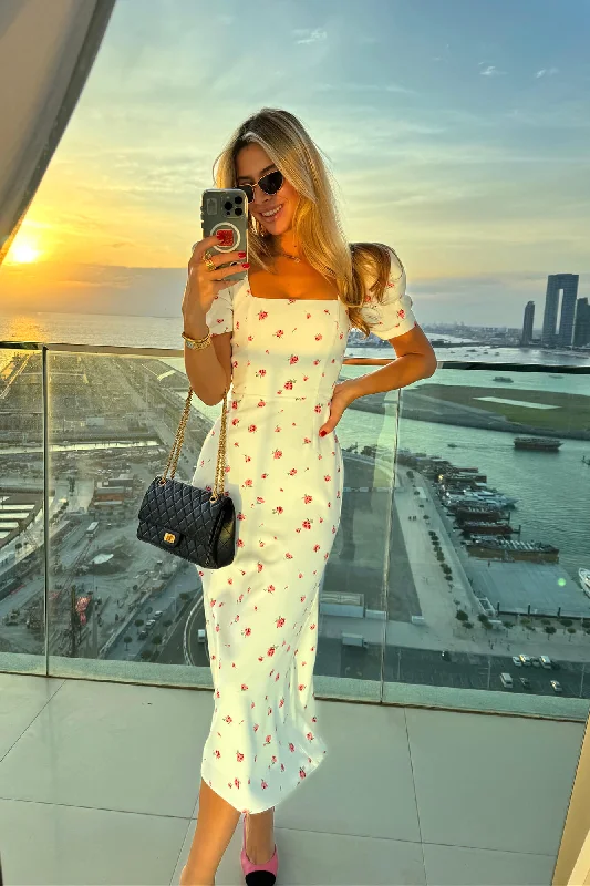 Buy Now Godet Silhouette Square Neck Midi Dress