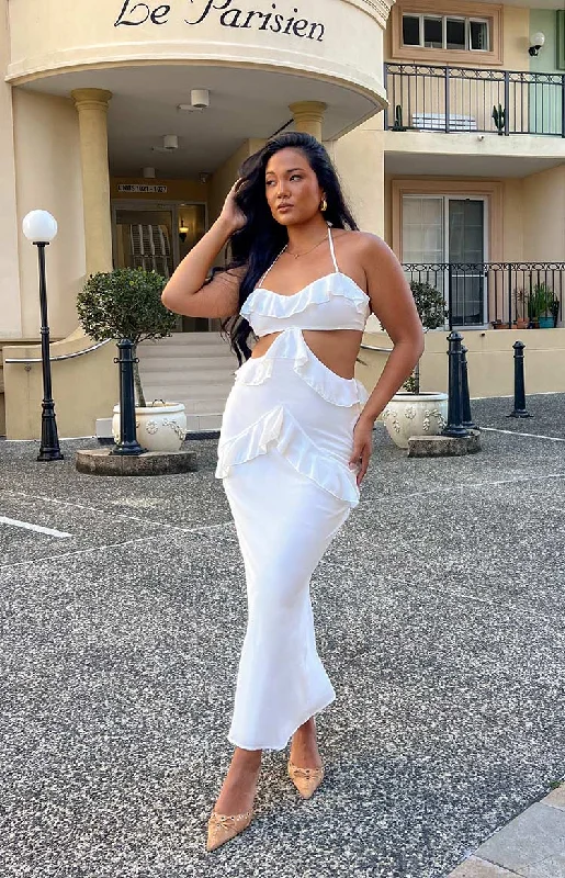 Savings Event Ryder White Strapless Ruffle Maxi Dress