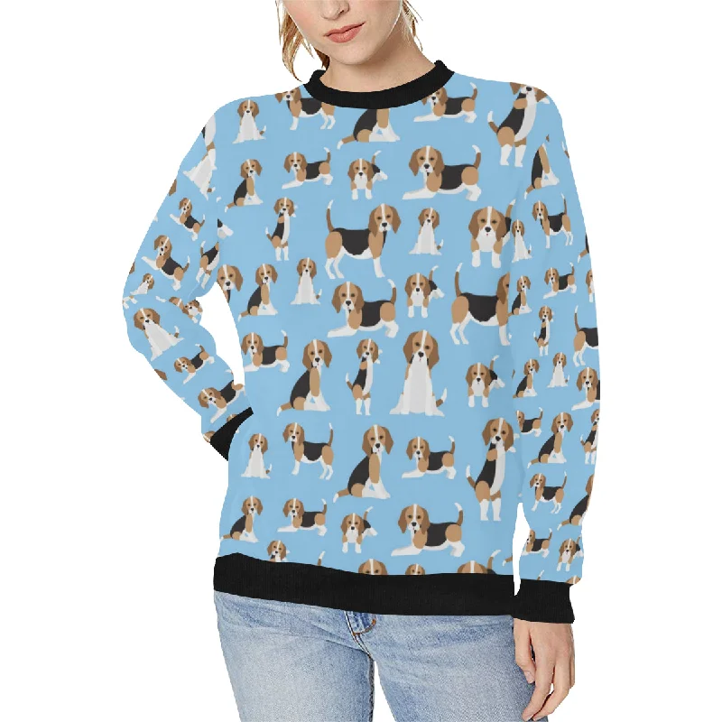 Unbeatable Prices Beagle dog blue background pattern Women's Crew Neck Sweatshirt