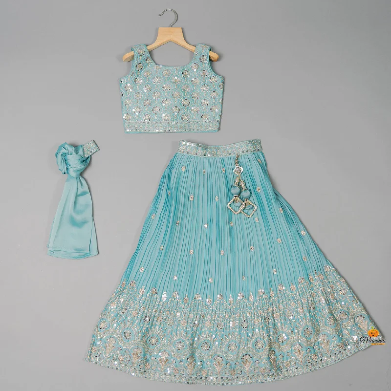 Season Finale Sale Sea Green Girls Lehenga Choli with Dupatta