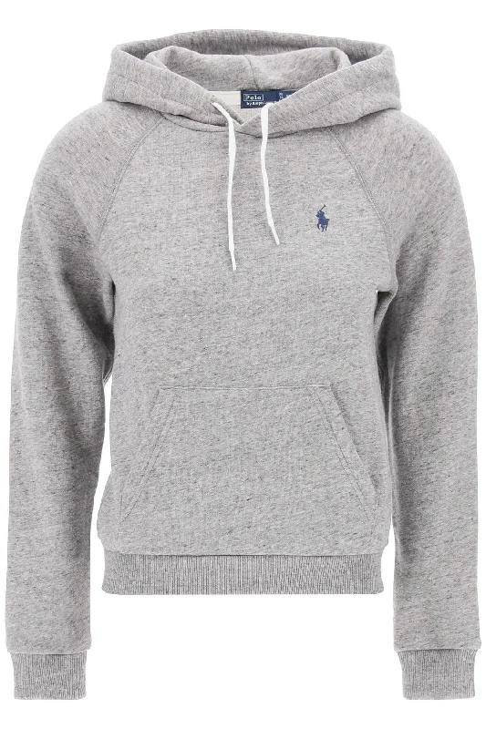 Hooded Sweatshirt With Embroidered Logo  - Grigio