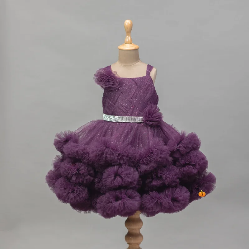 Instant Savings Wine & Sky Blue Frill Frock for Girls
