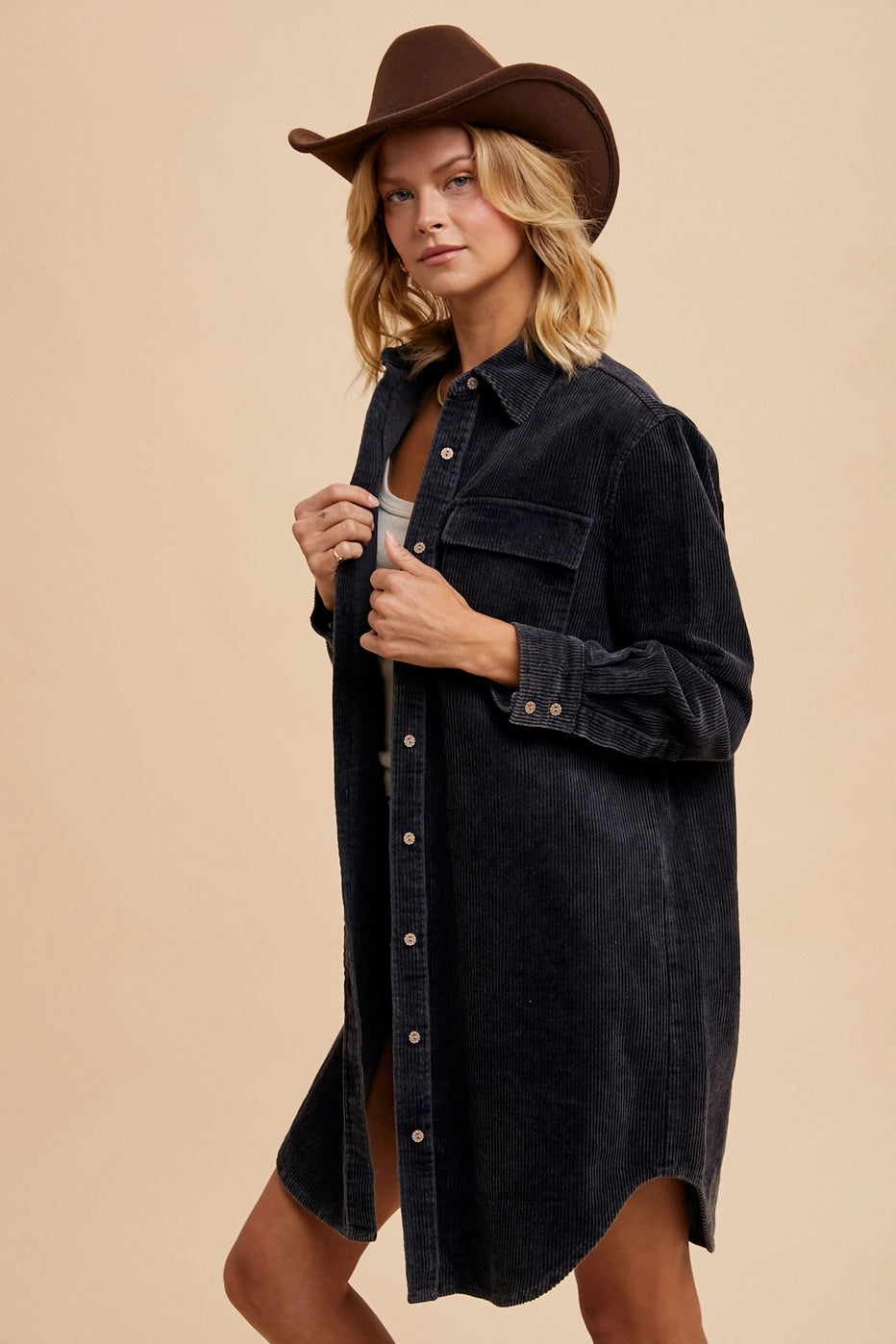 Cami Charcoal Corduroy Duster