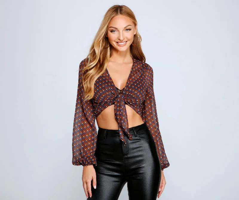 Geometric Chic Tie Front Top