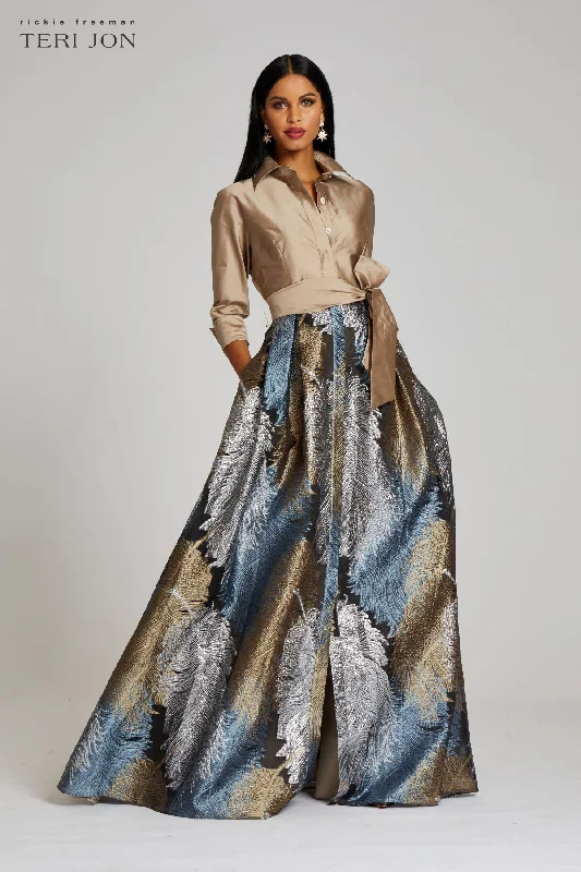 Flash Sale Taffeta Shirt Gown With Feather Pattern