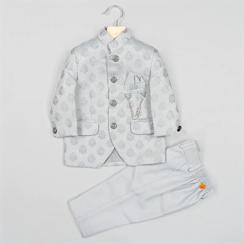 Exclusive Savings Grey Printed Boys Jodhpuri Suit