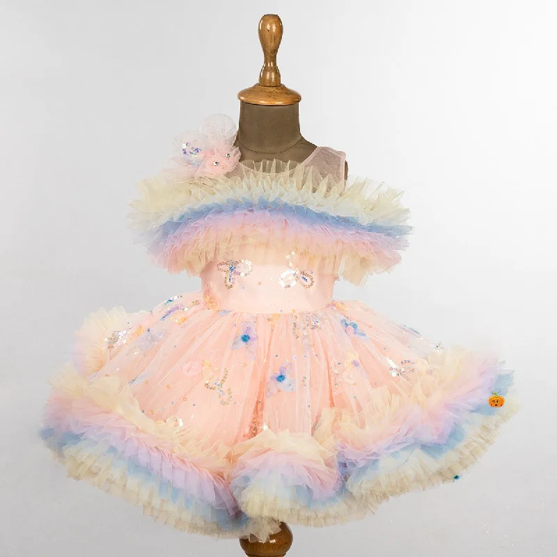 Amazing Deals Peach Frill Off Shoulder Frock for Girls