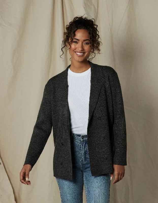 Don't Wait Dillon Knit Blazer in Charcoal