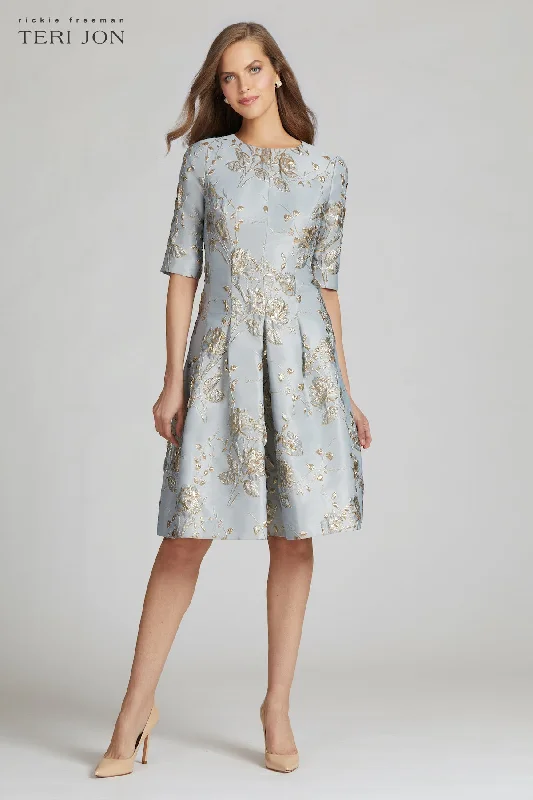 Online Specials Jacquard 3/4 Sleeve A-Line Dress