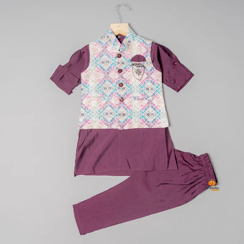 Super Deal Wine Printed Kurta Pajama for Boys