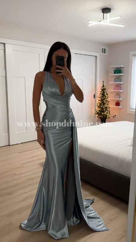 Friends and Family Sale SATIN HALTER WRAP LOOK DRAPED GOWN