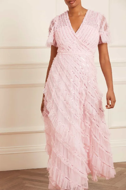 Massive Deals Spiral Sequin V-Neck Ankle Gown