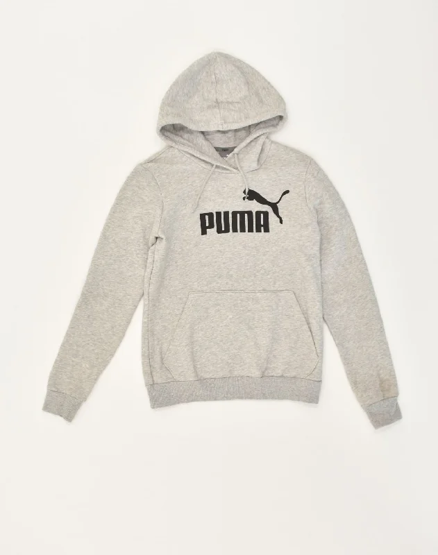 PUMA Womens Graphic Hoodie Jumper UK 10 Small Grey Cotton