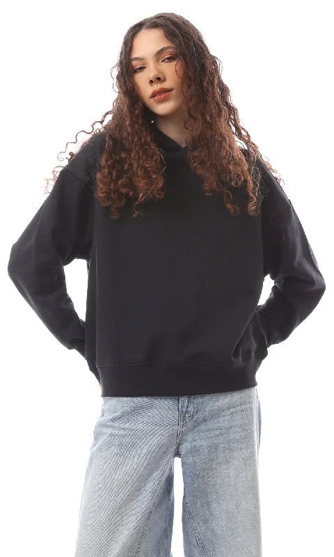 O172202 Cotton Black Slip On Long Sleeve Hoodie