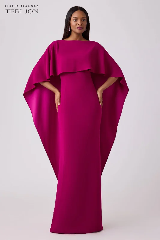 Extra Savings Formal Crepe Gown With Satin Back Capelet