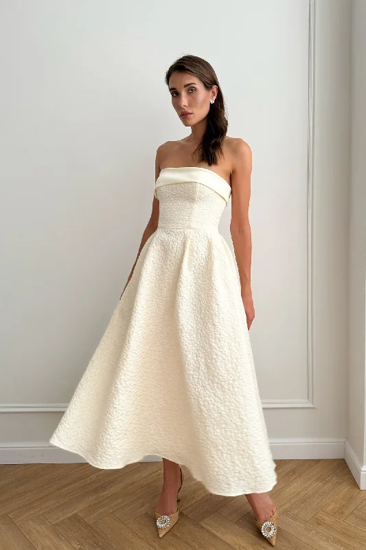 Factory Direct Sale Jacquard Midi Dress with Satin Turn-up