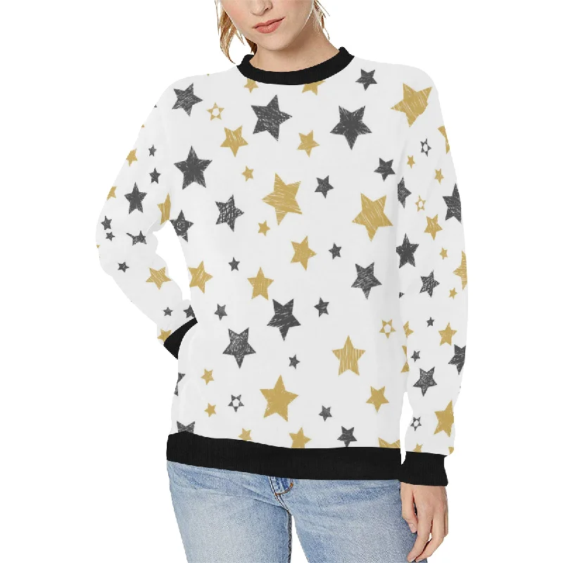 hand drawn gold black star pattern Women's Crew Neck Sweatshirt