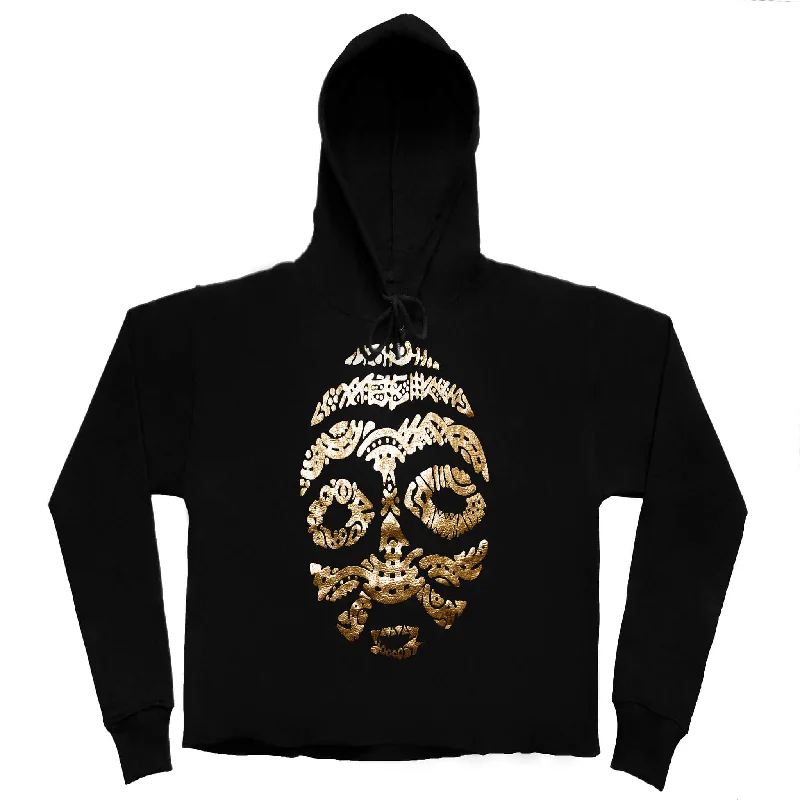 ASHANTI GOLD METALLIC WARRIOR MASK (LADIES CROPPED FRENCH TERRY HOODIE)