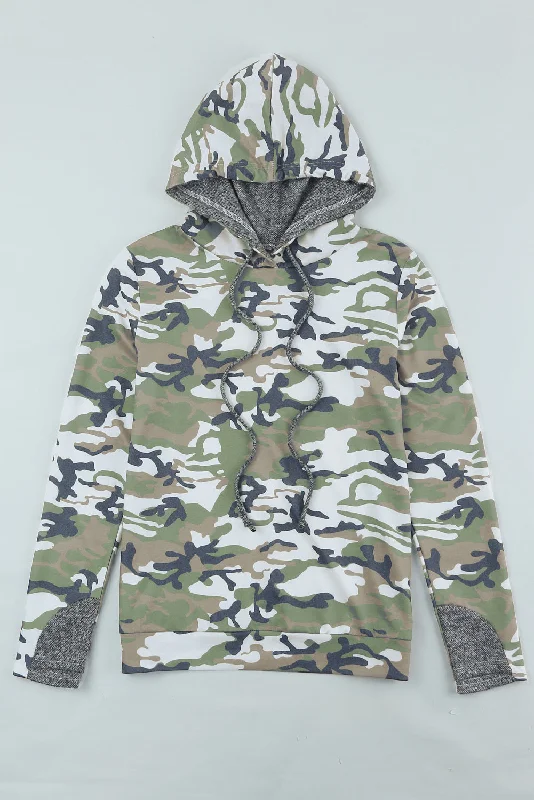 Markdown Madness Camouflage Sequin Drawstring Hoodie