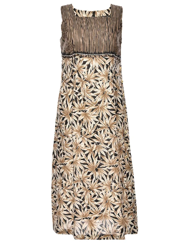 Fantastic Offers Floral Print Black & Brown Square Neck Dress - M