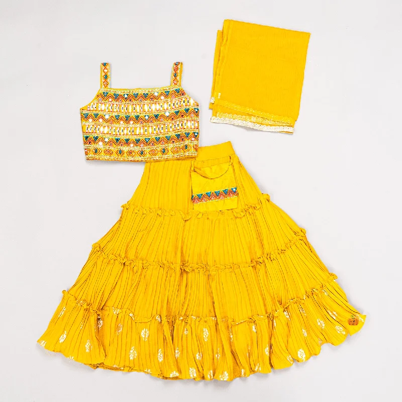 YEAR-End Sale Mustard Mirror Work Lehenga Choli for Girls