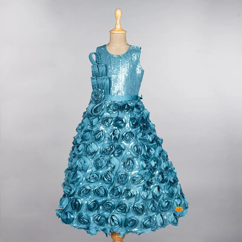 Savings Spectacular Sequin Floral Pattern Gown for Girls